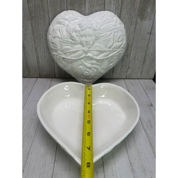 Vintage White Ceramic Large Dish with Lid Angel Cupid Made in Italy 8" Long 7345 - Picture 8 of 11